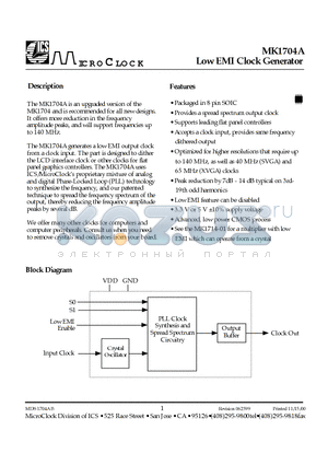 MK1704A datasheet - Low EMI Clock Generator