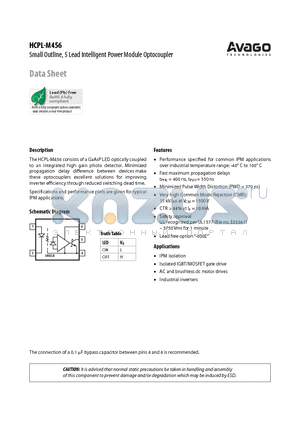 HCPL-M456 datasheet - Small Outline, 5 Lead Intelligent Power Module Optocoupler