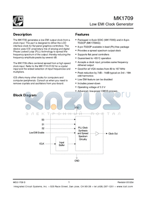 MK1709 datasheet - Low EMI Clock Generator