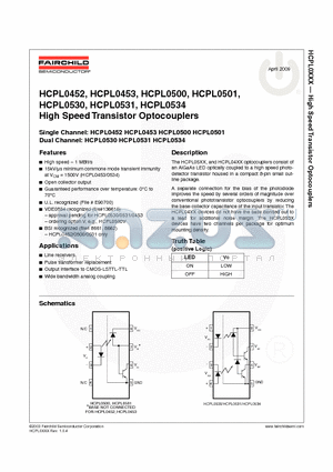 HCPL0453_09 datasheet - Single Channel: HCPL0452 HCPL0453 HCPL0500 HCPL0501  Dual Channel: HCPL0530 HCPL0531 HCPL0534