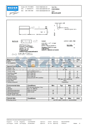 MK18-B-200W datasheet - MK Reed Sensors