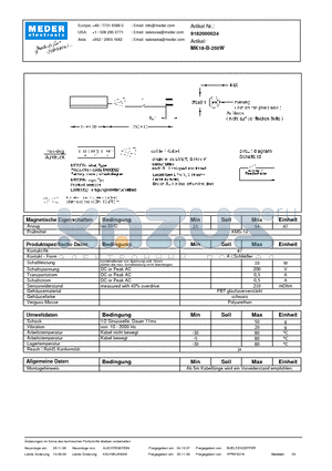 MK18-B-250W_DE datasheet - (deutsch) MK Reed Sensor