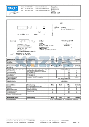 MK18-C-100W_DE datasheet - (deutsch) MK Reed Sensor
