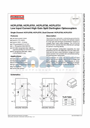 HCPL0700V datasheet - Low Input Current High Gain Split Darlington Optocouplers