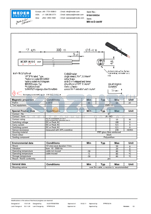 MK18-D-300W datasheet - MK Reed Sensor