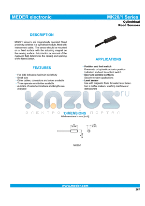 MK20-1-B-100W datasheet - Cylindrical Reed Sensors