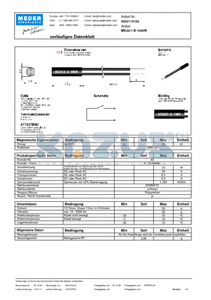 MK20-1-B-1500W_DE datasheet - (deutsch) MK Reed Sensor