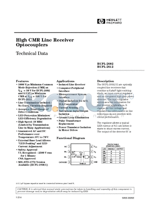 HCPL2602 datasheet - High CMR Line Receiver Optocouplers