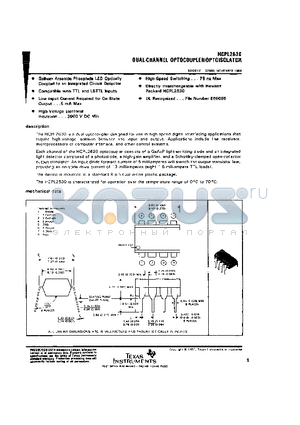 HCPL2630 datasheet - DUAL CHANNEL OPTOCOUPLER/OTOISOLATOR