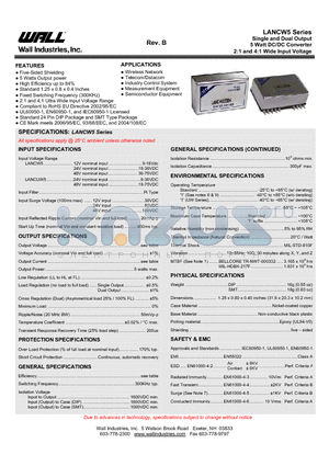 LANC1233W5 datasheet - Single and Dual Output 5 Watt DC/DC Converter 2:1 and 4:1 Wide Input Voltage