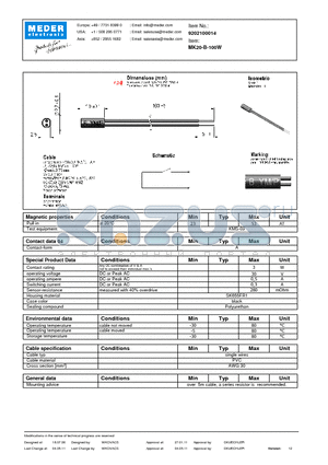 MK20-B-100W datasheet - MK Reed Sensor
