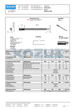 MK20-B-100W_DE datasheet - (deutsch) MK Reed Sensor