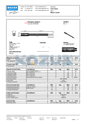 MK20-C-200W datasheet - MK Reed Sensor