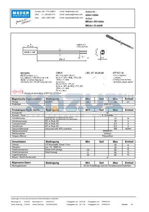 MK20/1-D-250W_DE datasheet - (deutsch) MK Reed Sensor