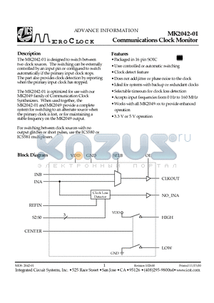 MK2042-01SI datasheet - Communications Clock Monitor