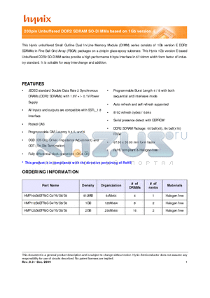 HMP112S6EFR6C-C4 datasheet - 200pin Unbuffered DDR2 SDRAM SO-DIMMs