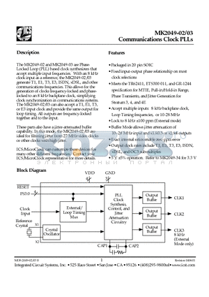 MK2049-03STR datasheet - Communications Clock PLLs