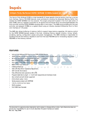 HMP125F7EFR8C-S5 datasheet - 240pin Fully Buffered DDR2 SDRAM DIMMs