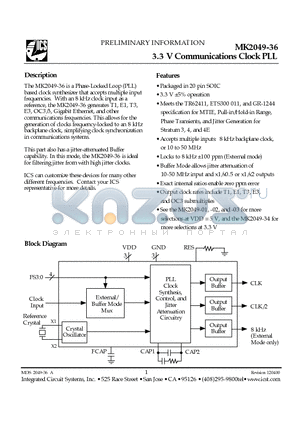 MK2049-36SI datasheet - 3.3 V Communications Clock PLL