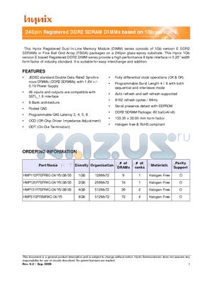 HMP125P7EFR4C-S6 datasheet - 240pin Registered DDR2 SDRAM DIMMs