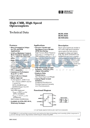 HCPL4504 datasheet - High CMR, High Speed Optocouplers