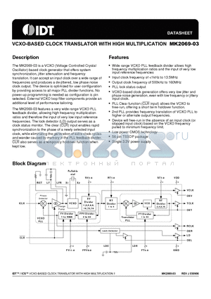 MK2069-03GITR datasheet - VCXO-BASED CLOCK TRANSLATOR WITH HIGH MULTIPLICATION