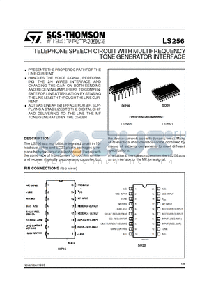LS256D datasheet - TELEPHONE SPEECH CIRCUIT WITH MULTIFREQUENCY TONE GENERATOR INTERFACE
