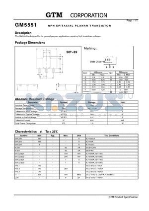 GM5551 datasheet - NPN EPITAXIAL PLANAR TRANSISTOR