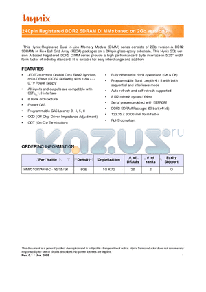 HMP31GP7AFR4C-S5 datasheet - 240pin Registered DDR2 SDRAM DIMMs based on 2Gb version A