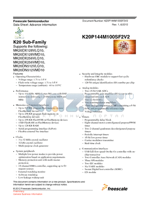 MK20DN512VMD10 datasheet - K20 Sub-Family