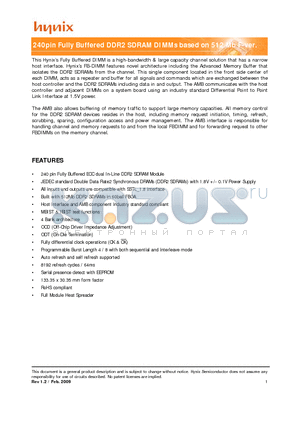 HMP512F7FFP8C-C4 datasheet - 240pin Fully Buffered DDR2 SDRAM DIMMs based on 512 Mb F-ver.