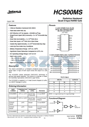 HCS00KMSR datasheet - Radiation Hardened Quad 2-Input NAND Gate