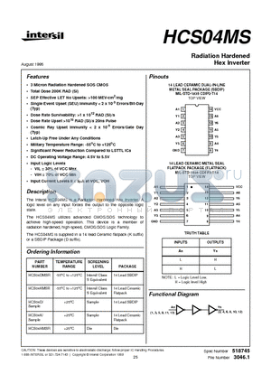 HCS04D datasheet - Radiation Hardened Hex Inverter