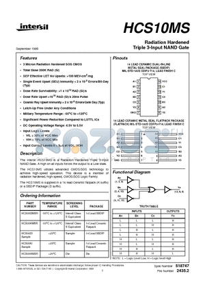 HCS05D datasheet - Radiation Hardened Triple 3-Input NAND Gate