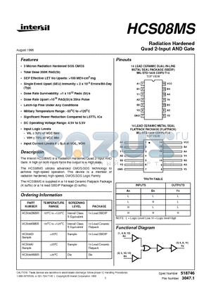 HCS08 datasheet - Radiation Hardened Quad 2-Input AND Gate