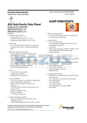 MK20DX256ZVLL10 datasheet - K20 Sub-Family Data Sheet