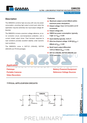 GM6250 datasheet - ULTRA - LOW DROPOUT POSITIVE VOLTAGE REGULATOR