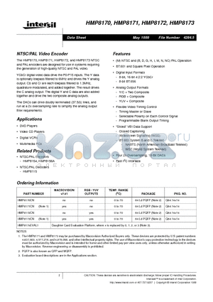 HMP8172CN datasheet - NTSC/PAL Video Encoder