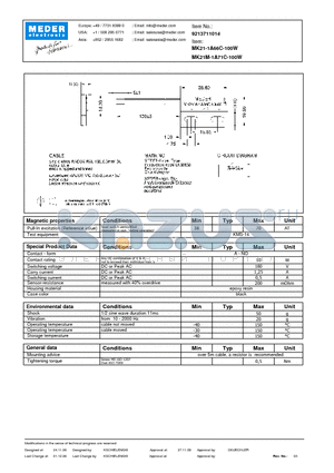 MK21-1A66C-100W datasheet - MK Reed Sensor