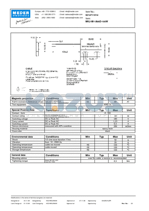 MK21M-1A66D-100W datasheet - MK Reed Sensor