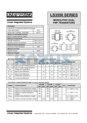 LS3250C datasheet - MONOLITHIC DUAL PNP TRANSISTORS