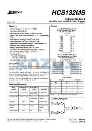 HCS132DMSR datasheet - Radiation Hardened Quad 2-Input NAND Schmitt Trigger