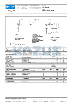 MK21P-1A66C-1000W datasheet - MK Reed Sensor