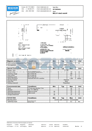 MK21P-1A66C-4000W datasheet - MK Reed Sensor