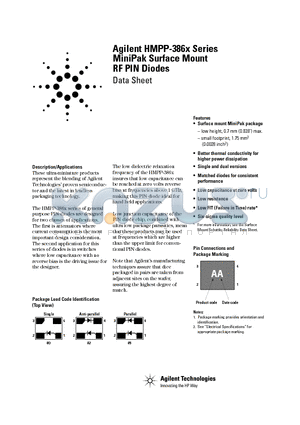 HMPP-3860 datasheet - MiniPak Surface Mount RF PIN Diodes