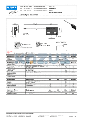 MK21P-1B90C-1000W_DE datasheet - (deutsch) MK Reed Sensor