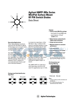 HMPP-3890-TR1 datasheet - MiniPak Surface Mount RF PIN Switch Diodes