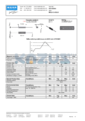 MK22-C-0 datasheet - MK Reed Sensor