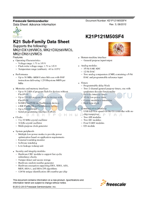 MK21DX256VMC5 datasheet - K21 Sub-Family Data Sheet