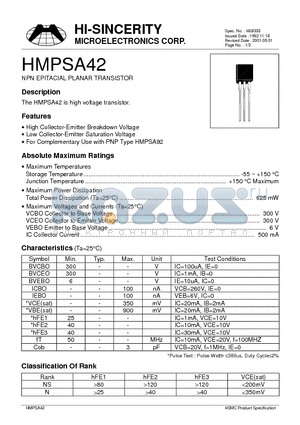 HMPSA42 datasheet - NPN EPITAXIAL PLANAR TRANSISTOR